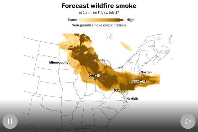 Canadian wildfire smoke blankets MIdwest and Northeat