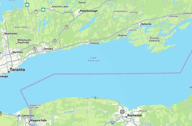 Apple joins Google in renaming Lake Ontario to "Lake America"